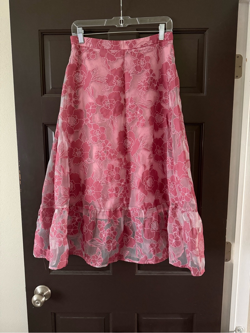 Lulus Skirt Medium M Pink Floral Roses Midi